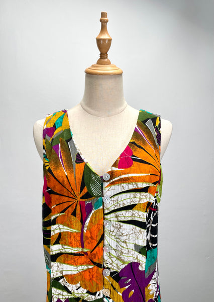 Carefree & Caged | Vintage 1980s Button-down Sleeveless dress with shell buttons