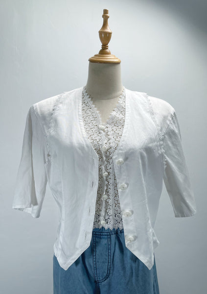 Must Have | Marie | Vintage 1980s lace accents cropped faux-vest top blouse