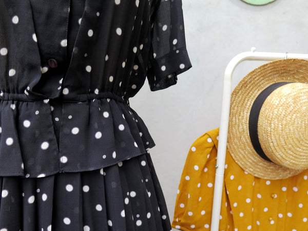 Lark | Vintage 1940s 1950s black white polka dot Peplum dress