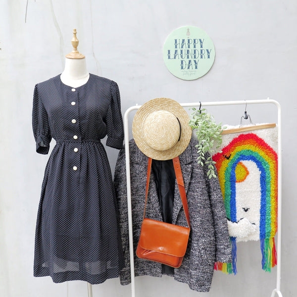 Black or white | Vintage 1980s does 1940s black dress with white polka dots