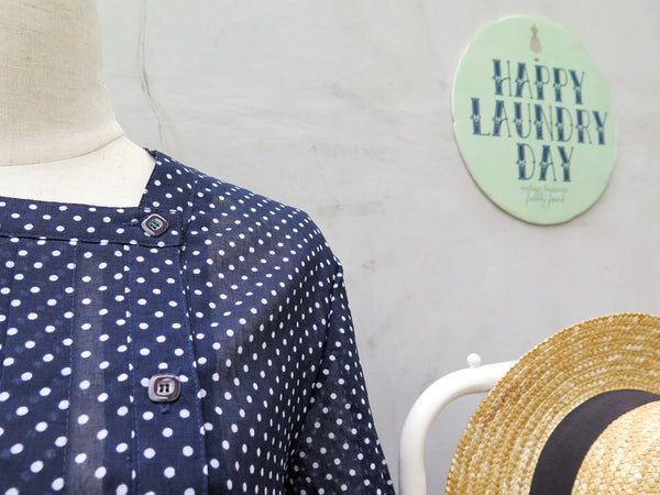 Blue or white | Vintage 1950s 1960s blue and white polka dot Square neckline lightweight Day Dress