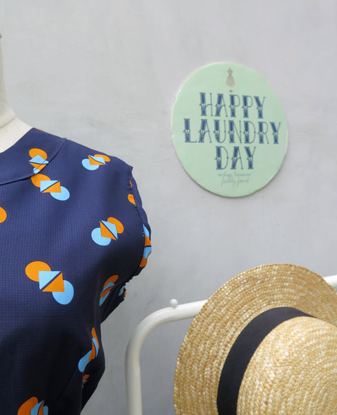 Chromosomatic | Vintage 1960s 1970s geometric Dot and Square print Navy blue Retro Mod Mini dress