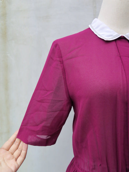 Maureen | Vintage 1950s 1960s Contrast schoolgirl Collar Burgundy Purple Dress