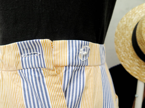 SALE! | Stripe life | Vintage 1950s 1960s diagonal blue and yellow stripes circle swing skirt with pockets
