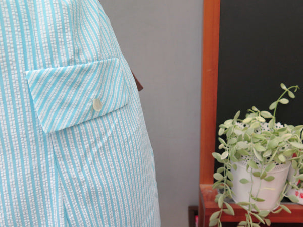 Hello Collar! | PLUS SIZE Vintage 1950s 1960s Cheesecloth Blue white stripes Faux Peter Pan Collar Shift Dress