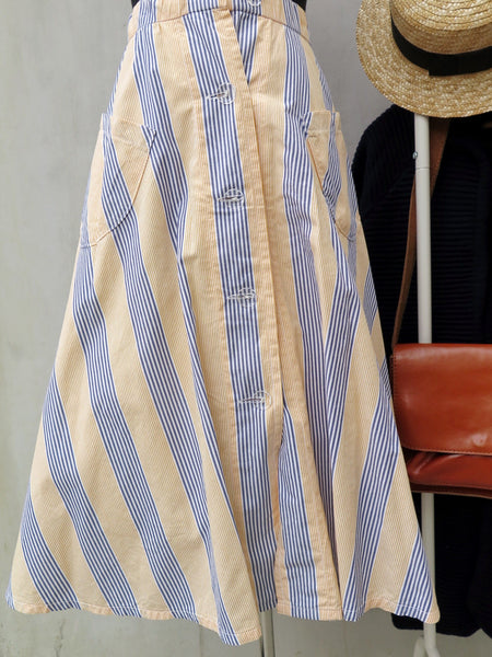 SALE! | Stripe life | Vintage 1950s 1960s diagonal blue and yellow stripes circle swing skirt with pockets