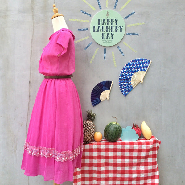 Rare Fruit | Vintage 1950s 1960s floral lace Fuchsia pink purple Full Circle skirt Dress