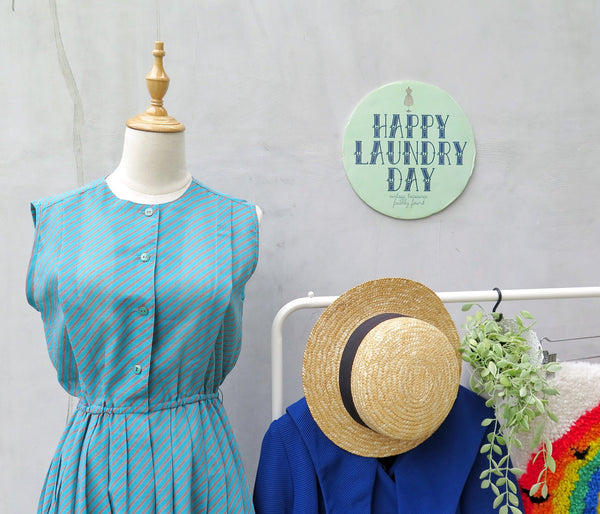 Zadie | Vintage 1960s 1970s sleeveless Diagonal stripes turquoise and grey Midi Dress