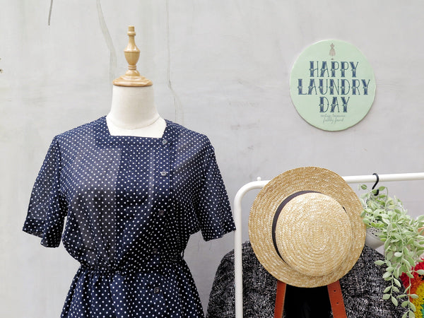 Blue or white | Vintage 1950s 1960s blue and white polka dot Square neckline lightweight Day Dress