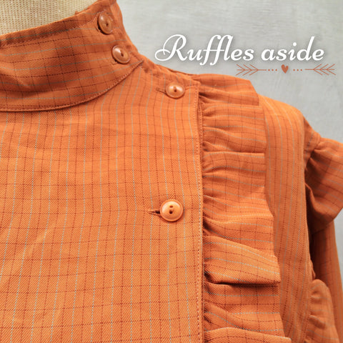 SALE ! |  Ruffles Aside | Rust brown fall colors Japanese Vintage 1960s ruffles double-breasted Blouse