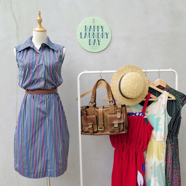 Sarah-Ann | Vintage 1970 1980s vertical stripe sleeveless straight-cut Dress