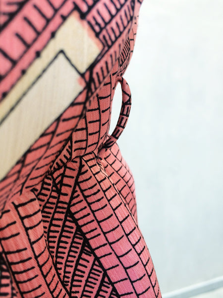 SALE ! |  Bar Graphs | Vintage 1970s 1960s retro mod Pussy bow secretary dress in pink Geometric prints