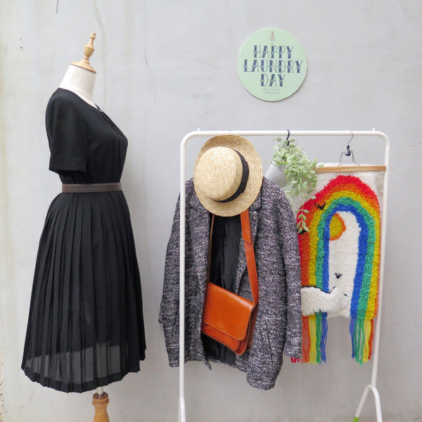 Pleaty Please | Vintage 1950s 1960s Sleeveless Fit and Flare Black dress with pleated skirt