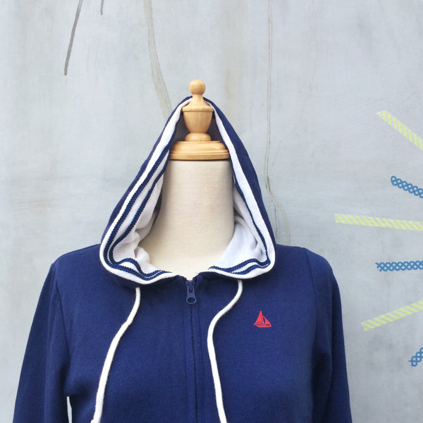 SALE | Sail-y Sally | Vintage 1980s terrycloth hooded Sailboat embroidered logo sweater