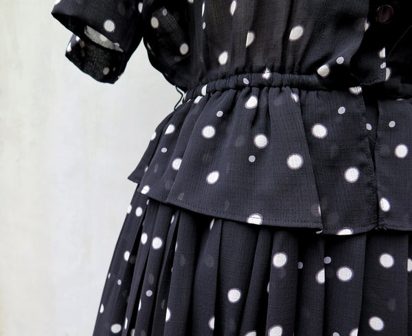 Lark | Vintage 1940s 1950s black white polka dot Peplum dress
