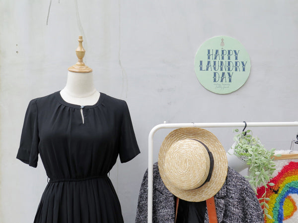 Pleaty Please | Vintage 1950s 1960s Sleeveless Fit and Flare Black dress with pleated skirt