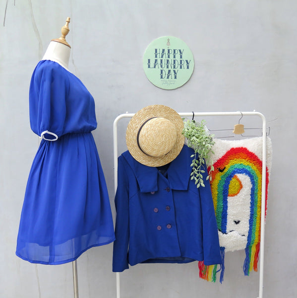 Chloe | Vintage 1960s 1970s Royal blue dress with White piping and Mentos sweet-like buttons