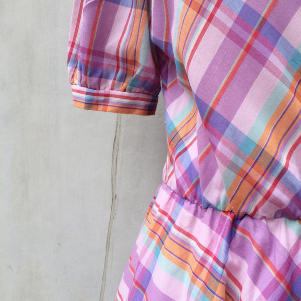 SALE! | Vintage 1980s purple and pink Checkered Plaid Dress