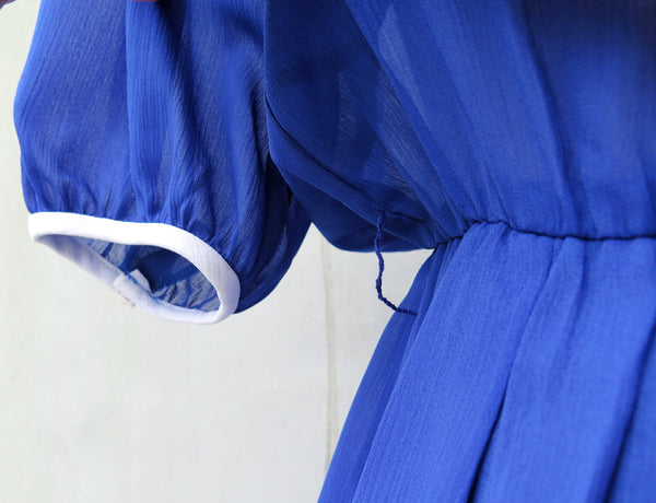 Chloe | Vintage 1960s 1970s Royal blue dress with White piping and Mentos sweet-like buttons