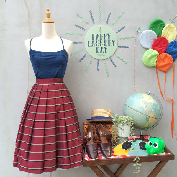 Party on, Red! | Vintage 1960s 1950s Party skirt in Deep berry red and stripes