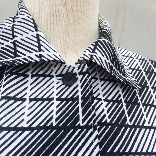 Moire Moi Retro | Vintage 1960s Black white Stripes all ways Shirtwaist Dress