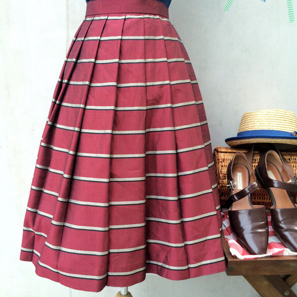 Party on, Red! | Vintage 1960s 1950s Party skirt in Deep berry red and stripes