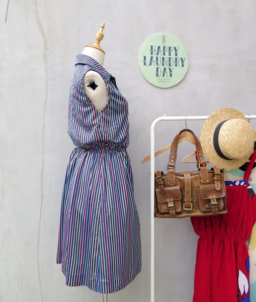 Sarah-Ann | Vintage 1970 1980s vertical stripe sleeveless straight-cut Dress