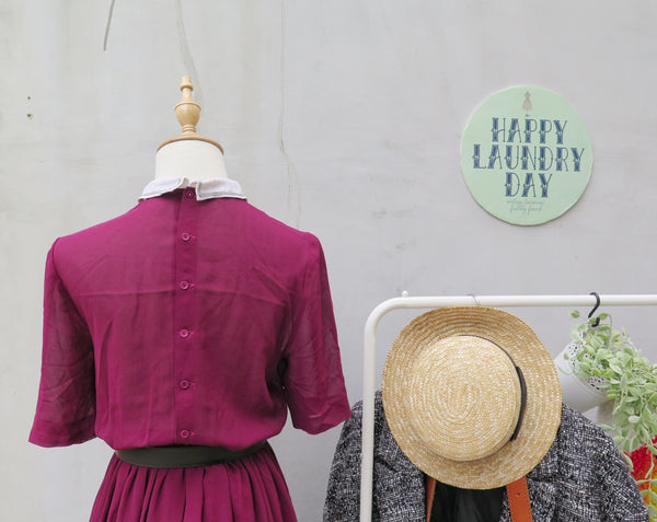 Maureen | Vintage 1950s 1960s Contrast schoolgirl Collar Burgundy Purple Dress