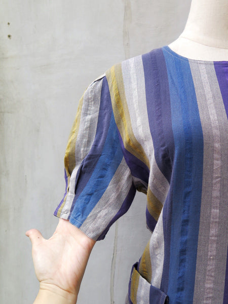 Sammy | Vintage 1960s 1970s retro disco mod cheesecloth Vertical stripes Shift Dress