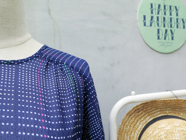Beep Boop | Vintage 1960s 1970s Navy blue Square polka dots Cute Day Dress