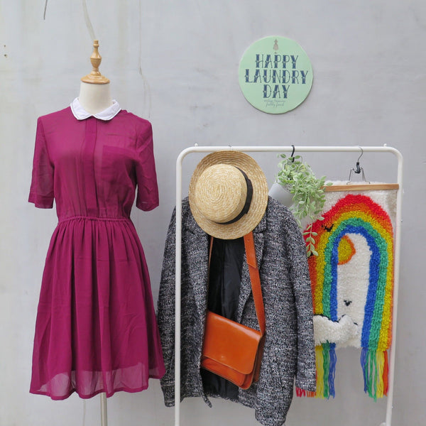 Maureen | Vintage 1950s 1960s Contrast schoolgirl Collar Burgundy Purple Dress