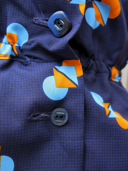 Chromosomatic | Vintage 1960s 1970s geometric Dot and Square print Navy blue Retro Mod Mini dress