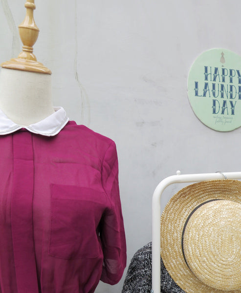 Maureen | Vintage 1950s 1960s Contrast schoolgirl Collar Burgundy Purple Dress