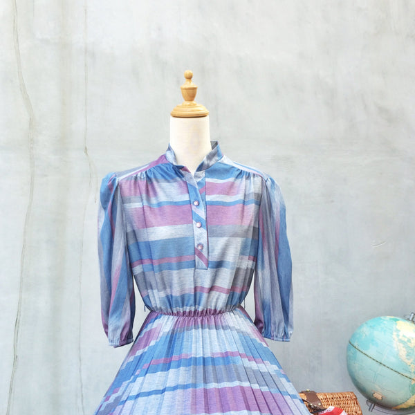 SALE! | Sheen-a Hippie Princess | Vintage 1970s elegant hostess Striped ombre longsleeve Dress