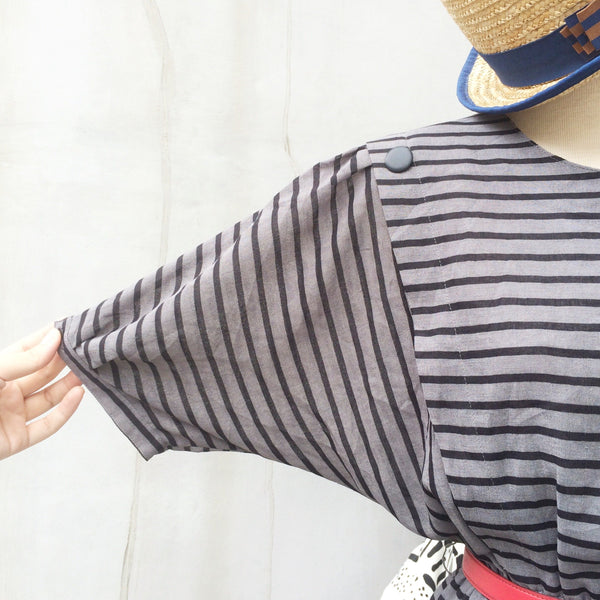 Loose Lines | Slouchy-fit Vintage 1980s dolman sleeves Flirty Black striped Dress
