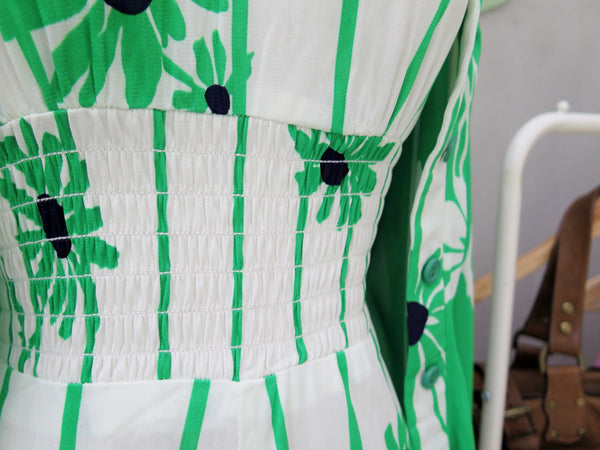 Reverse Daisies | Vintage 1960s 1970s Green and white daisy print Dress and Matching Jacket