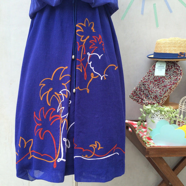 Sunset boulevard | Vintage 1980s Plam trees Outline print Day Work dress