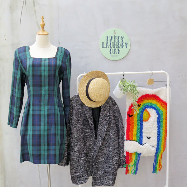 Walk the Walk | Vintage 1980s 1990s plaid tartan Blue Green Clueless Movie inspired style Shift Dress Grunge Chic