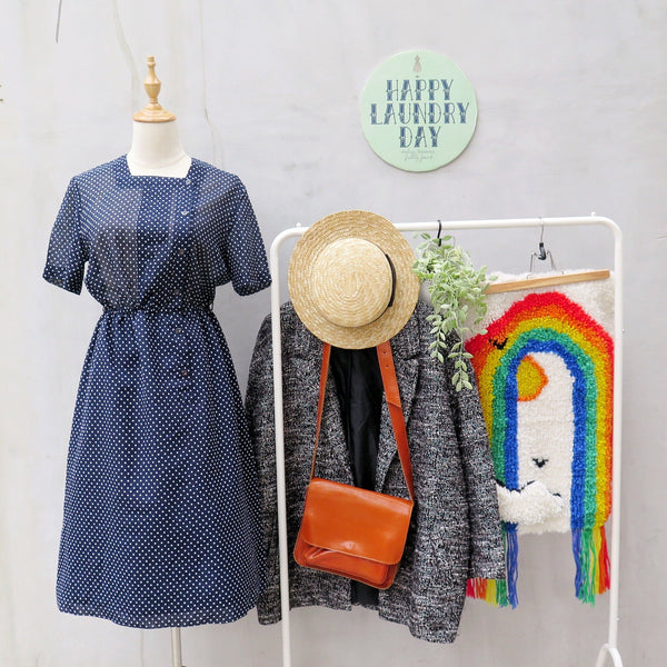 Blue or white | Vintage 1950s 1960s blue and white polka dot Square neckline lightweight Day Dress