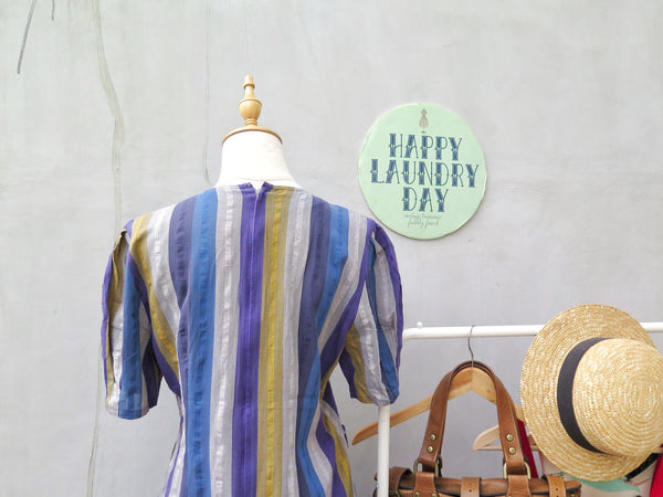 Sammy | Vintage 1960s 1970s retro disco mod cheesecloth Vertical stripes Shift Dress