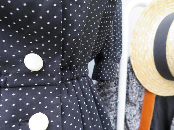 Black or white | Vintage 1980s does 1940s black dress with white polka dots