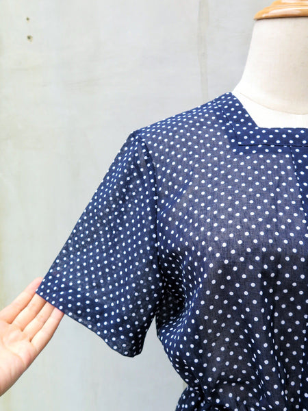Blue or white | Vintage 1950s 1960s blue and white polka dot Square neckline lightweight Day Dress