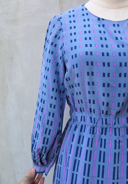 Joy Ride | Vintage 1960s 1970s Dashes and Lines Blue-grey Long sleeve Dress