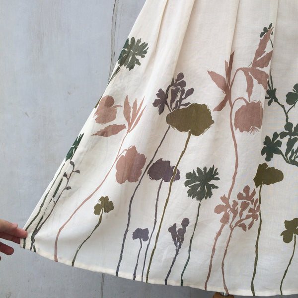 Woodland Shadows | Vintage 1970s Chiffon floral Plant Silhouette print Pleated skirt
