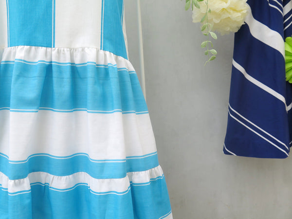 SALE | Podgy & Tess | Vintage 1980s bright blue and white Strappy Hippie-70s summer sundress