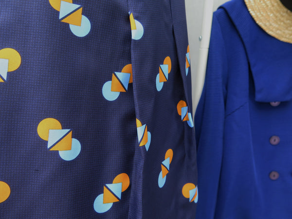 Chromosomatic | Vintage 1960s 1970s geometric Dot and Square print Navy blue Retro Mod Mini dress