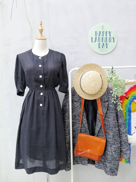 Black or white | Vintage 1980s does 1940s black dress with white polka dots