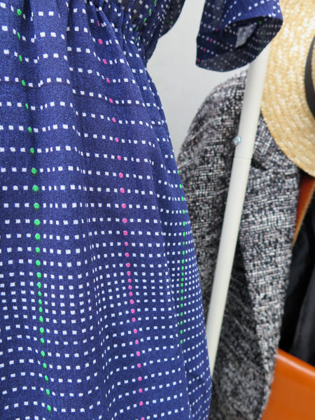 Beep Boop | Vintage 1960s 1970s Navy blue Square polka dots Cute Day Dress