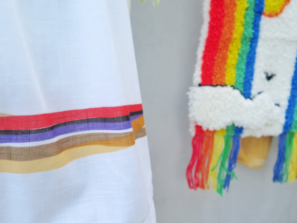 Wave Rave | Vintage 1970s 1980s White dress with Wavy retro stripes