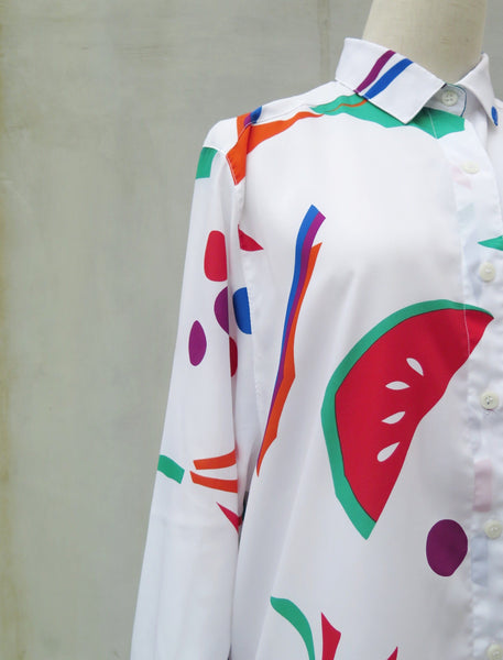 Sassy Sherry | Vintage 1980s Oversized Geometric shapes Abtract pop print Long Shirt